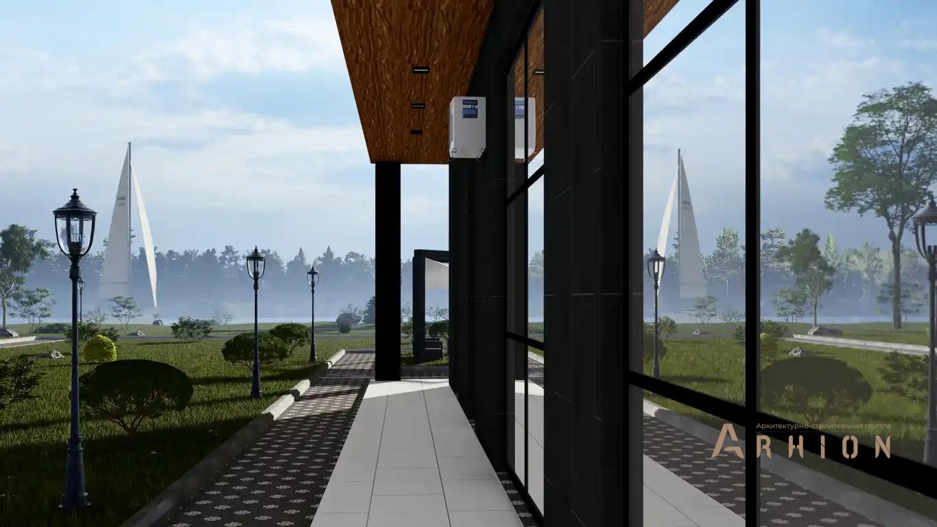 2. Проект двухэтажного дома в стиле хай-тек с плоской кровлей , h-1612, площадью - 545 кв c терассой, балконом, гаражом